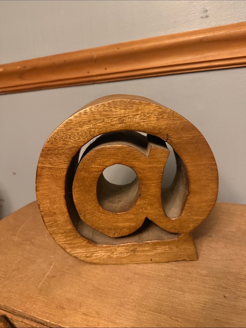 Vintage Hand Carved Solid Wood "@" At Symbol Desk Decor Sculpture